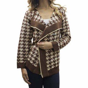 Jon & Anna New York Brown/Cream Houndstooth Open Cardigan Size S